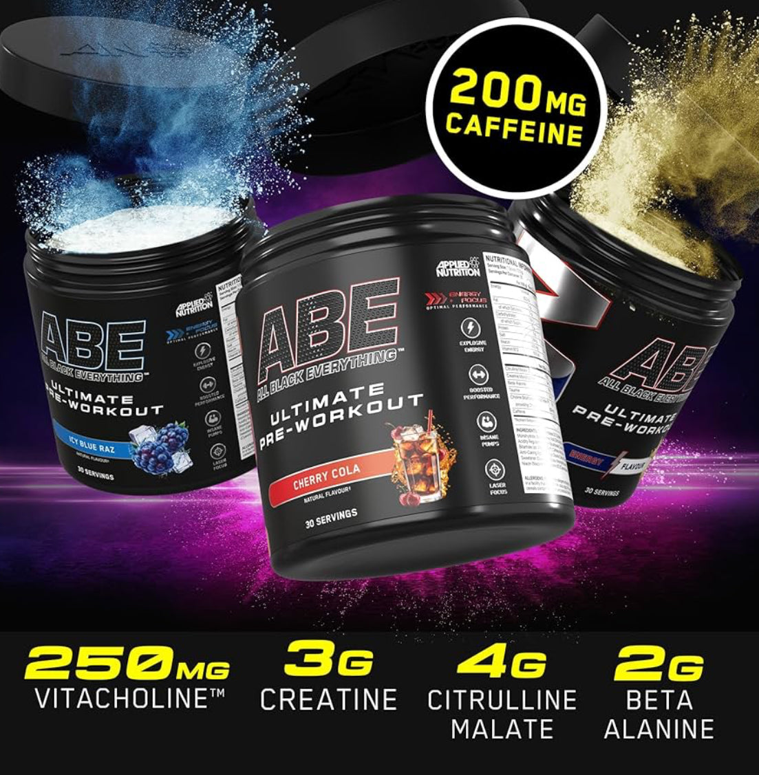 Applied Nutrition ABE Pre Workout - All Black Everything Pre Workout Powder, Energy & Physical Performance with Citrulline, Creatine, Beta Alanine (375g - 30 Servings)