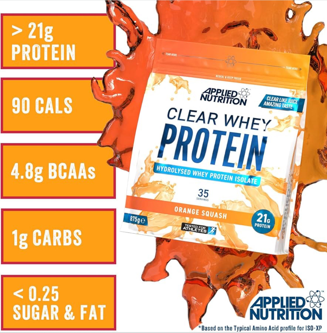 Applied Nutrition Clear Whey Isolate - Whey Protein Isolate, Refreshing High Protein Powder, Fruit Juice Style Flavours (875g - 35 Servings)